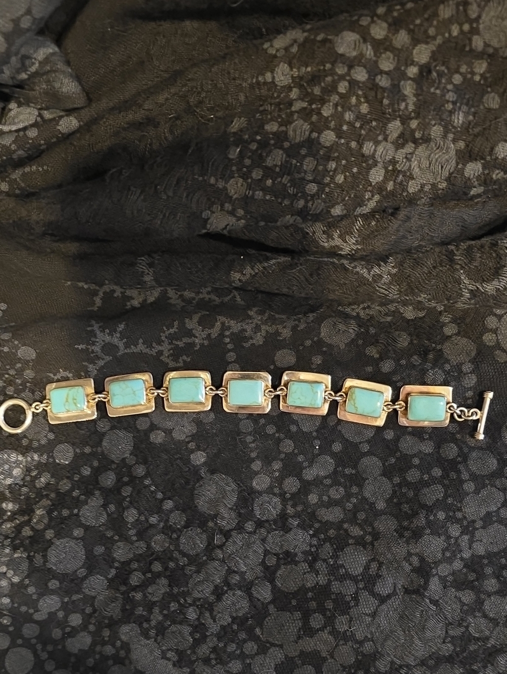 Mexican Sterling Silver Turquoise Link Toggle Bracelet